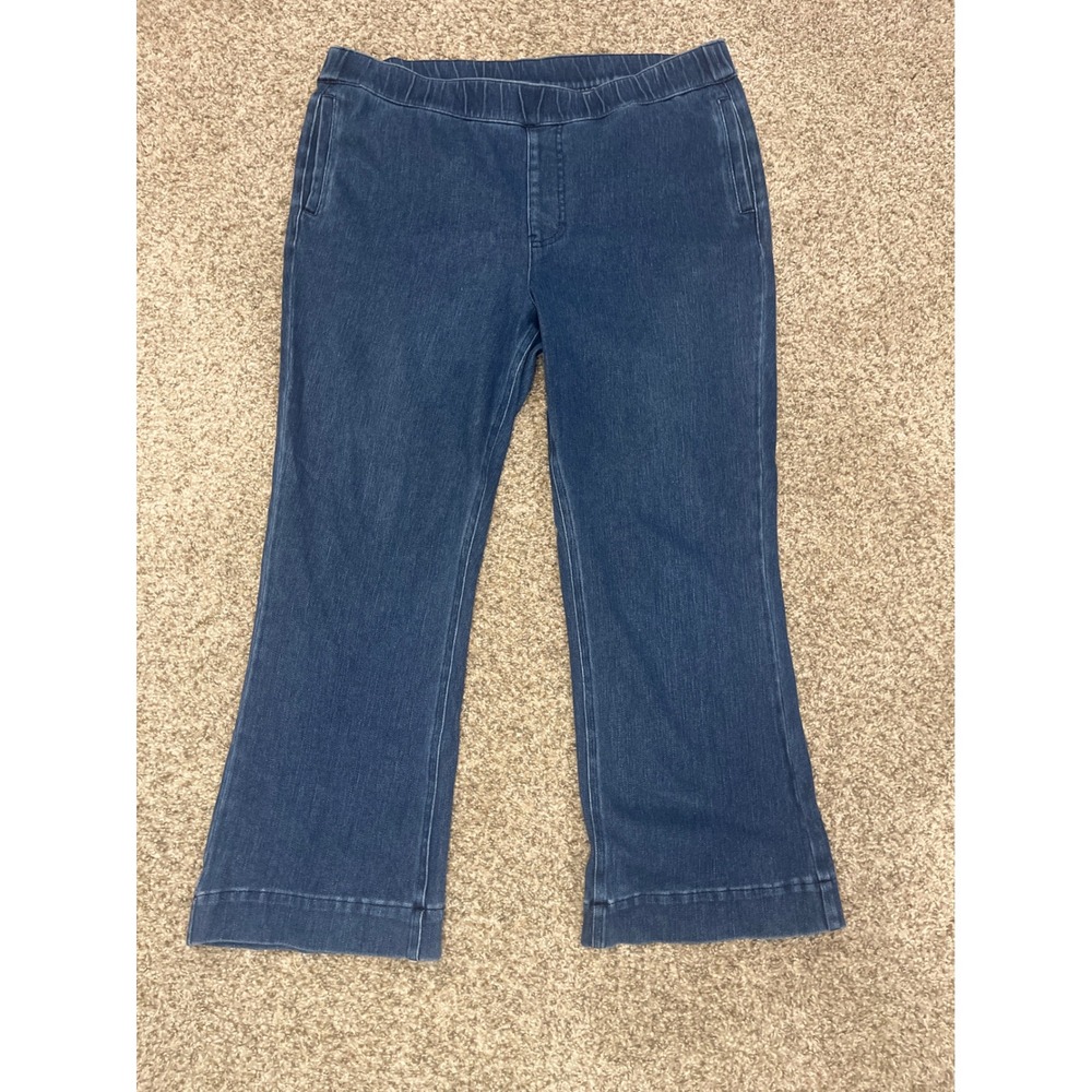 Isaac Mizrahi Live Womens Blue Flare Leg Pull On Denim Jeans Size 16 Medium Wash